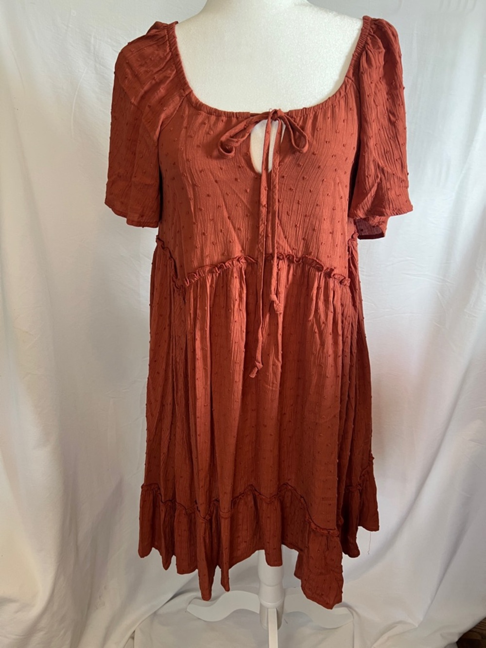 Rewind Rust Orange Tie-Front Babydoll Top